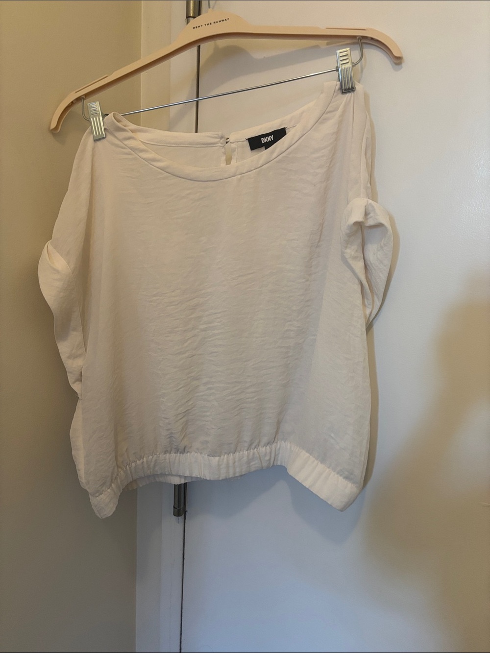 DKNY Cream Short-Sleeve Elastic Hem Blouse